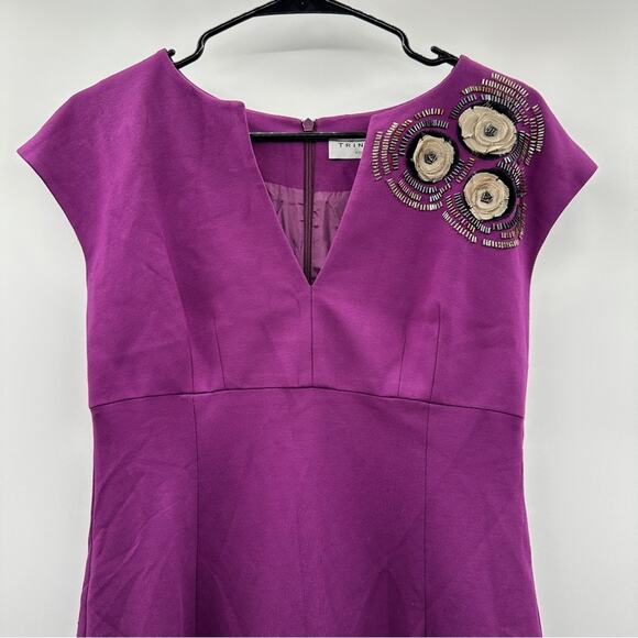 Trina Turk Purple Embellished Short Sleeve Fit & Flare Midi Dress Size 8 - Picture 2 of 9